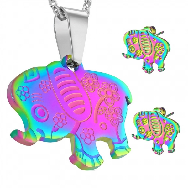 Set inox cu elefantei colorati cercei si pandant [1]